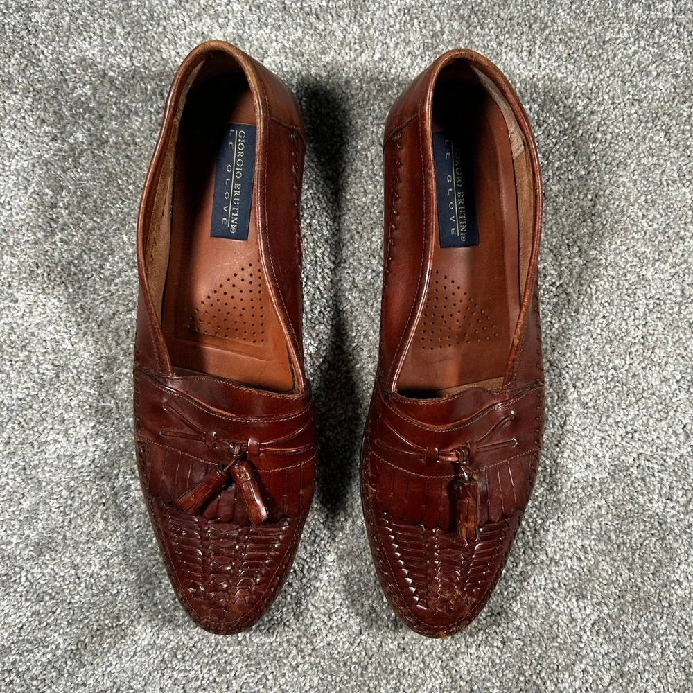 Giorgio Brutini Le Glove Men 13 D Brown Leather Woven Kiltie Tassel Loafers Epic